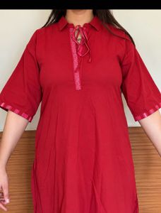 Red Kurta with Striped Palazzo Pants