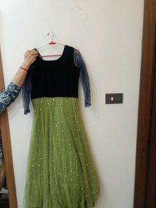 Green Embroidered Anarkali Gown