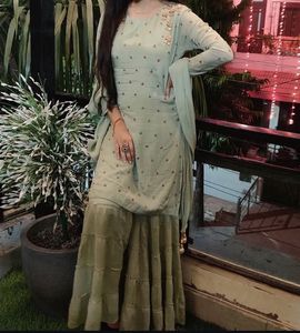 Elegant Mint Green Kurta Set with Sharara
