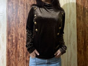 Velvet Button Detail Top