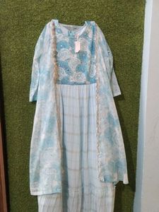 Blue Floral Embellished Dress with Shawl