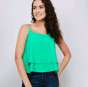Ginger Solid Green Layered Spaghetti Top