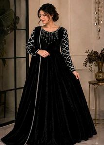 Elegant Black Velvet Ethnic Gown