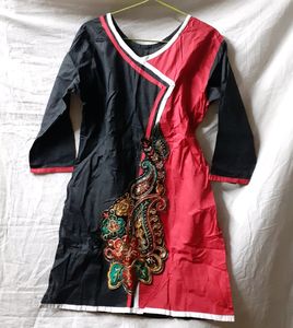 Women Kurti Black Red Embroidery Design Style Girl