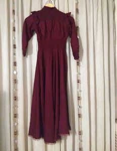 Maroon Long Full Sleeves Dress Elasticated Waist