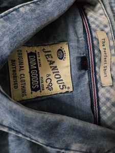 Men's Blue Checkered Denim Shirt chest across44