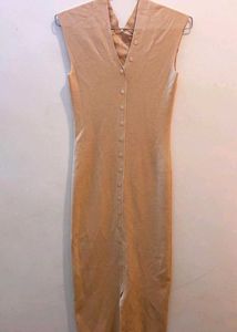 Elegant Beige Button-Up Midi Dress
