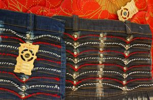 Vintage Y2K Studded Pleated Denim Mini Skirt
