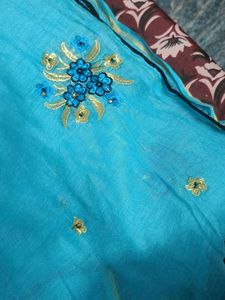 Sky Blue Embroidered saree