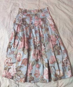 Vintage Floral Print Pleated Skirt