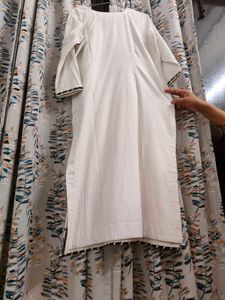 White Embroidered Kurta with Black Trouser
