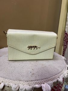 Cream Croc Embossed Clutch with Tiger Detail