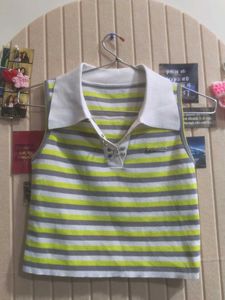 Striped Sleeveless Polo Top