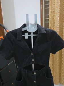 Chic Black Cut-Out Denim Dress