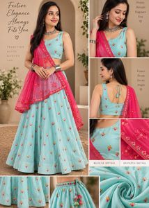 Light Blue Embroidered Lehenga Set