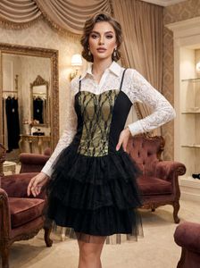 Black & Gold Tulle Mini Dress