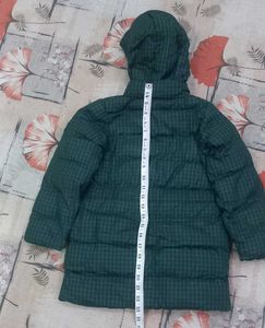 Green Plaid Puffer Jacket with Hood
