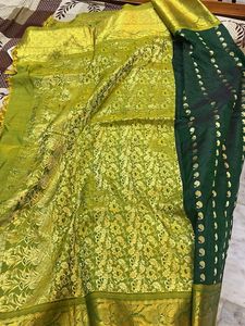 Elegant Green Silk Saree with Gold Border