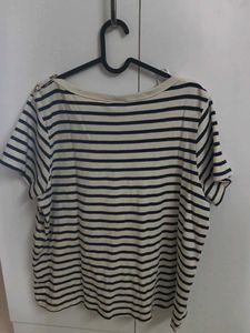 Striped Boat Neck Top with Button Detail