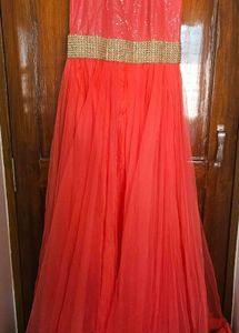 high flared stunning Coral netted Ethnic Gown