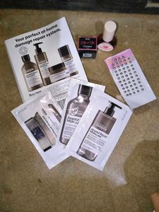 Combo of makeup and hair care