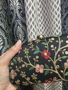 Embroidered Black Clutch
