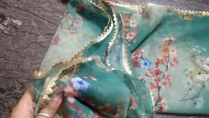 Beautiful Floral Saree with Red Dupatta
