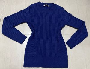 Blue Ribbed Knit Sweater