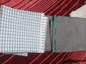 Blue &amp; White Checked Dress Material