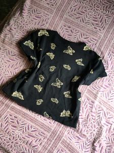 Black Butterfly Print T-Shirt