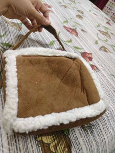Cozy Brown Sherpa Trim Bag