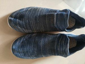 Blue Knit Slip-On Sneakers