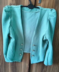 Green textured Puff Sleeve shrug