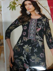 Elegant Black Floral Kurta Set/ stitched