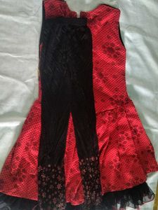 Girls' Red &amp; Black Embellished Party Dress