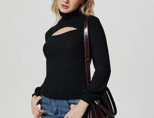 End Of Winter Sale ! Ribbed Cutout Turtleneck Top