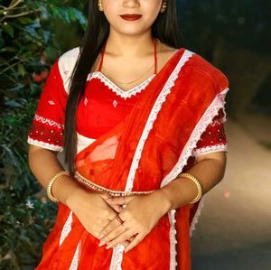 Exquisite Red Saree with Intricate Design Jamdani