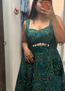 Beautiful Emerald Green Printed Gown