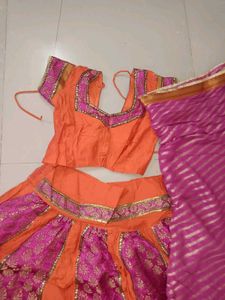 Vibrant Orange and Pink Lehenga Choli for little g