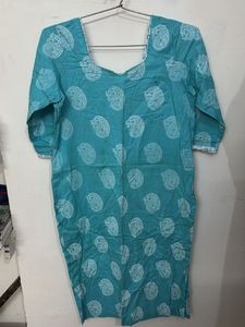 Teal Paisley Print Cotton Kurta