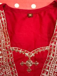 Red Embellished Kurta