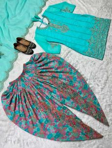 Beautiful Teal Kurta Set with Mirror Work