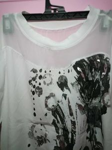 White Graphic Print Top