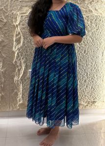 Blue Leheriya Ethnic Dress | Stylish Rayon Dres