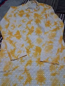Yellow Tie-Dye Kurta Set with Sequins