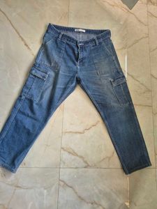 ZARA 6-Pockets Blue Denim Cargo