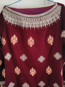 Embroidered Maroon Velvet Kurta