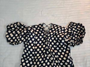 Chic Navy Polka Dot Midi Dress bust 34/36