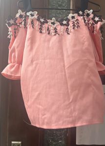 Chic Pink Off-Shoulder Top with Floral Lace