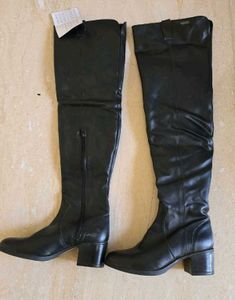 DELIZE Faux Leather Thigh High Comfy Boots